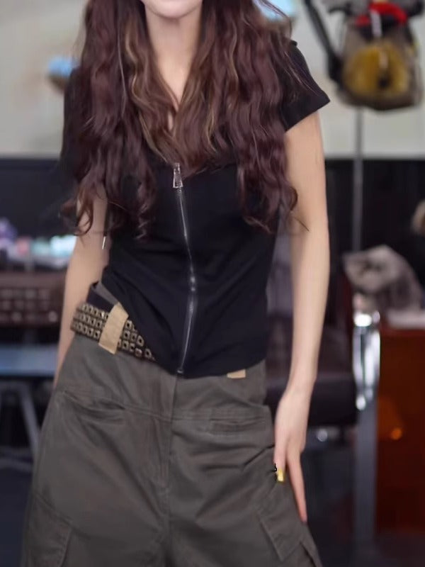 Böyük Ölçülü Qadınlar üçün Çiyin Açıq Dizaynlı Başlıqlı Qısa Qollu Futbolka, Yay üçün Mükəmməl, Əyri Qadınlar üçün Arıqladıcı və Yaltaq