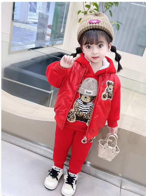Koreya üslubunda qızlar üçün payız/qış üç hissəli dəst, dəbli, flis astarlı, qalınlaşdırılmış jilet və sviter, 2025-ci ilin yeni modeli.