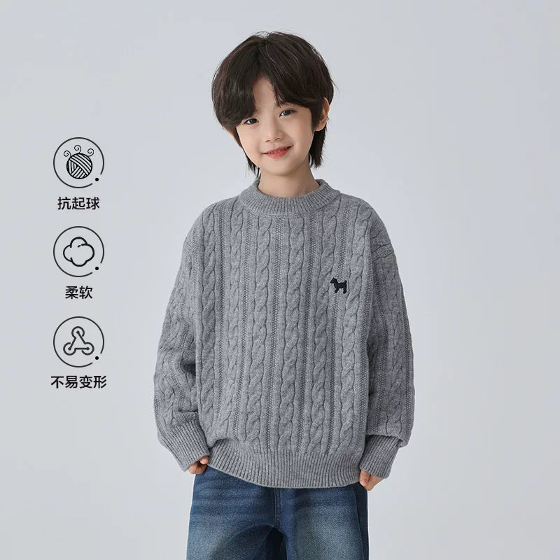 Hai Ma uşaq geyimləri oğlanlar üçün qırmızı sviter qış geyimi 2025 yeni stil üst daxili təbəqə Yeni il uşaq yun sviteri qalınlaşdırılmış