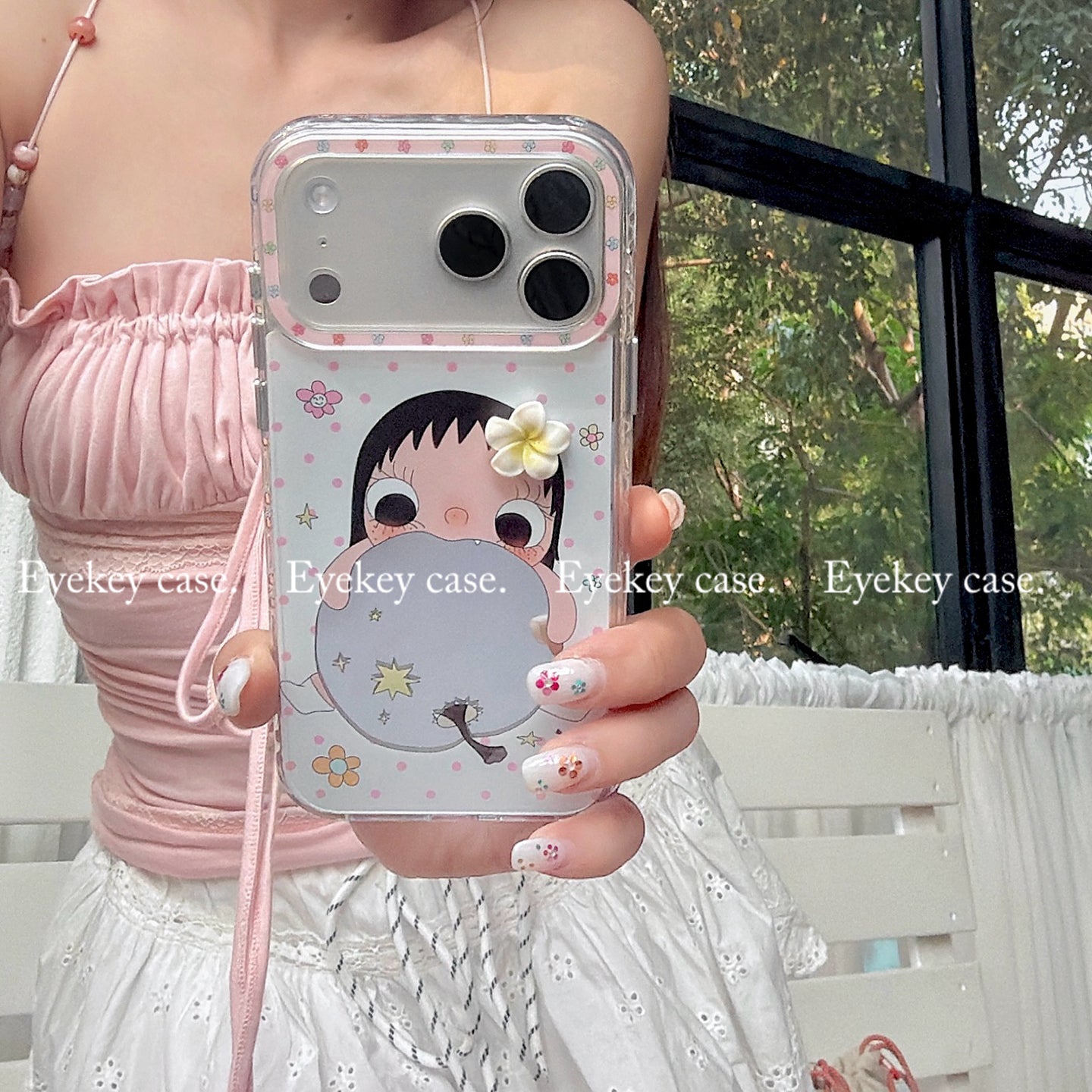 eyekey·ins əyləncəli və sevimli çəhrayı polka nöqtəli çiçəklər alma güzgü qız apple 17promax mobil telefon qutusu iphone16 yeni 15 cizgi filmi 16pro hər şey daxil 17 qoruyucu örtük