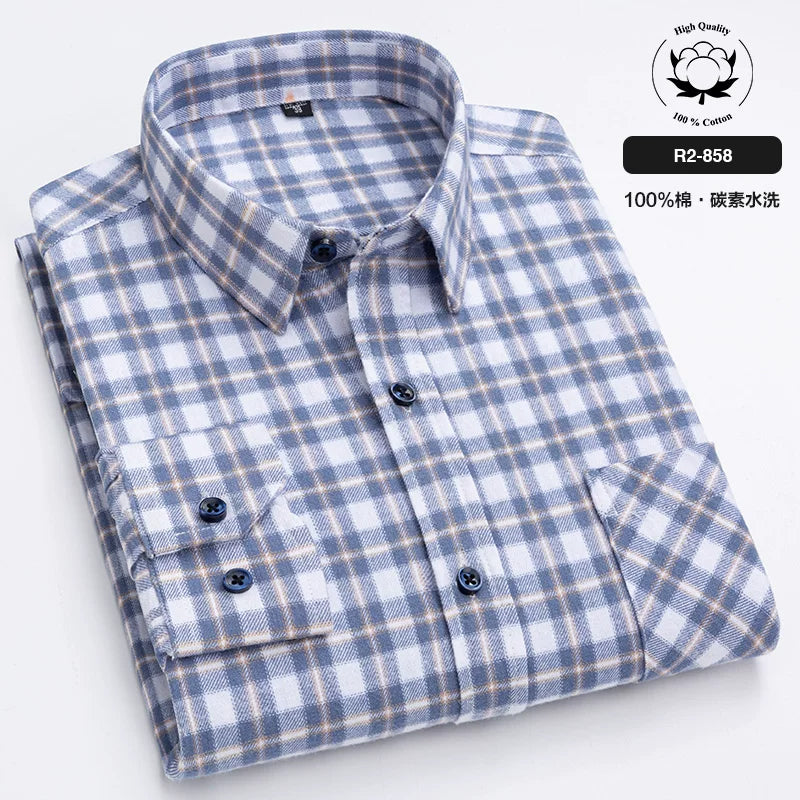 Paul 100% Pambıq Kişilər üçün Fırçalanmış Uzunqol Köynək, Gənc və Orta Yaşlı Kişilər üçün Gündəlik Pambıq Dama-dama Köynək, Böyük Ölçülü Kişi Geyimləri