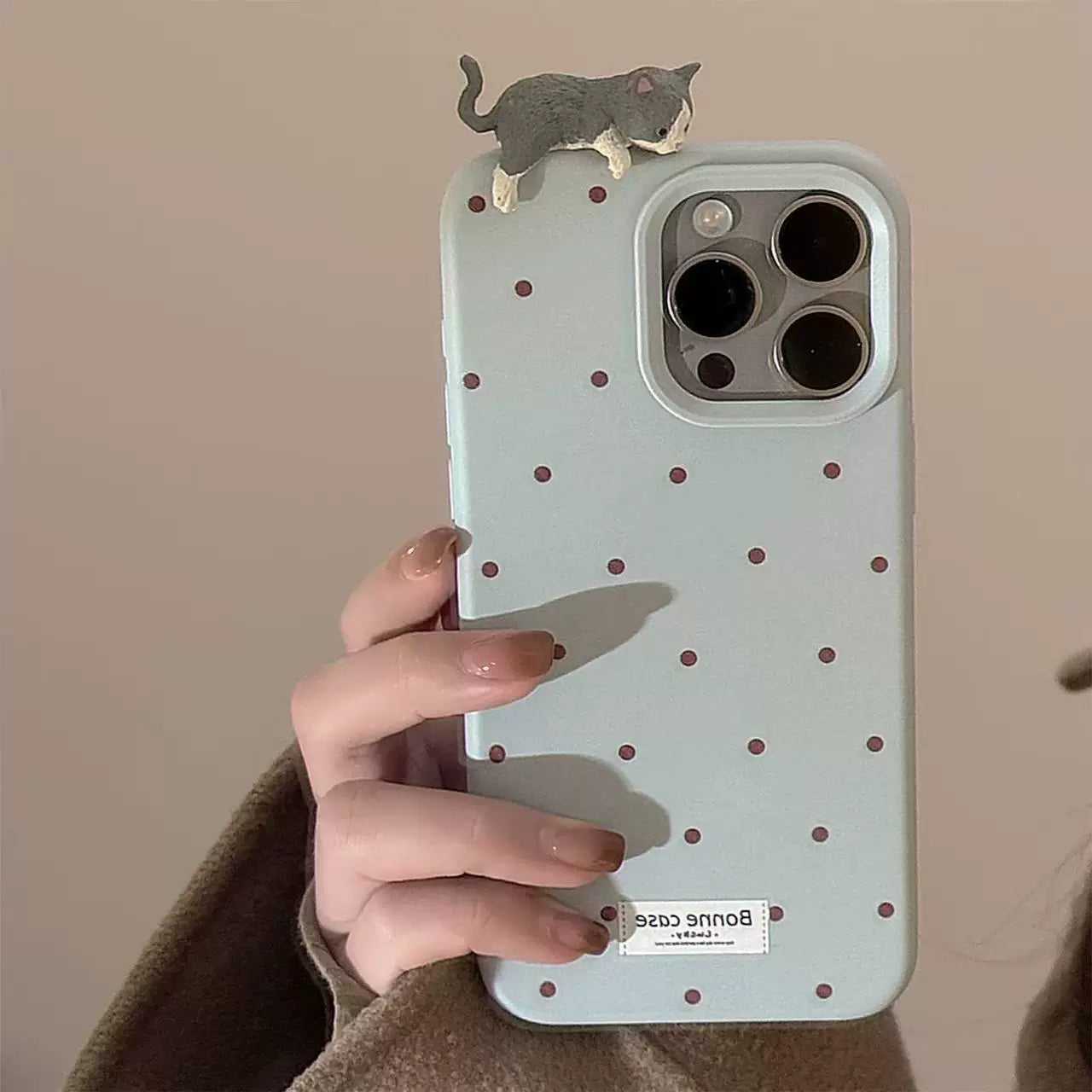 Cute 3D Cat Case for iPhone 16 Pro Max 11 12 13 14 15 17, Dotted Soft Cover