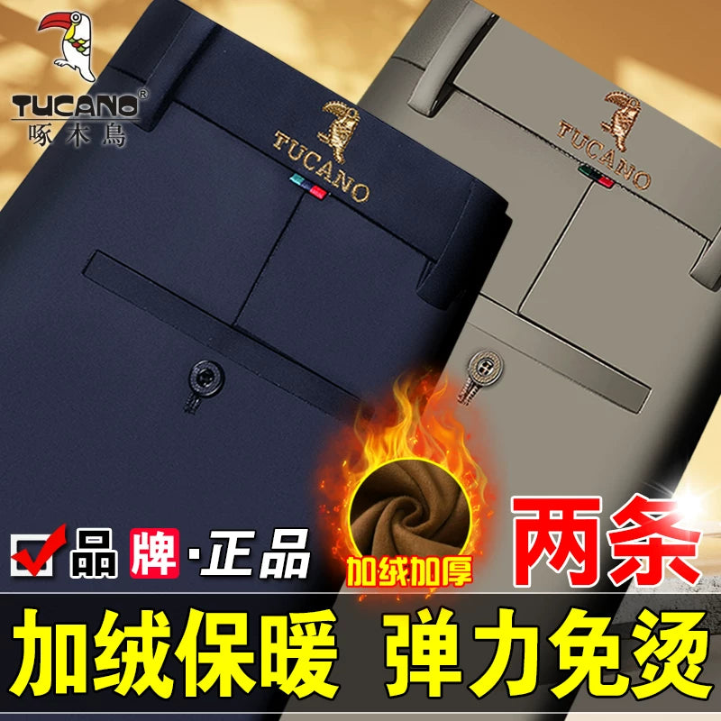 Woodpecker 2025 Yeni Kişi Gündəlik Şalvarı, Qış Yun Astarlı Qalın Şalvar, Düz Ayaqlı Boş Uzun Şalvar, Orta Yaşlılar üçün Don Şalvarı