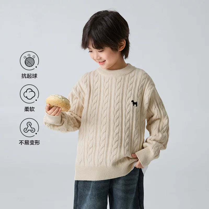 Hai Ma uşaq geyimləri oğlanlar üçün qırmızı sviter qış geyimi 2025 yeni stil üst daxili təbəqə Yeni il uşaq yun sviteri qalınlaşdırılmış