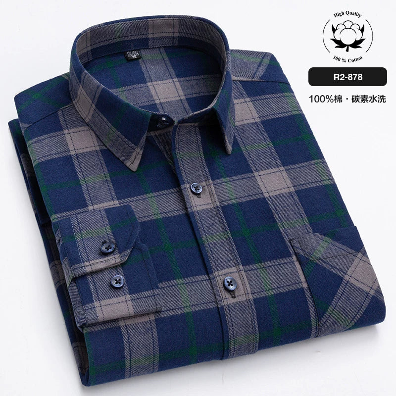 Paul 100% Pambıq Kişilər üçün Fırçalanmış Uzunqol Köynək, Gənc və Orta Yaşlı Kişilər üçün Gündəlik Pambıq Dama-dama Köynək, Böyük Ölçülü Kişi Geyimləri