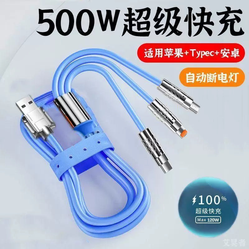 180 dərəcə fırlanan metal üçü birdə sürətli şarj məlumat kabeli 500W Apple Android typec avtomobil doldurma kabeli üçün uyğundur