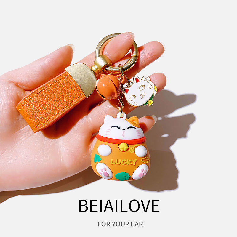 Qadınlar üçün Lucky Cat Orijinal Dəri Sadə Açar Kulonu, Yaradıcı Şirin Fərdi Açar Zəncir Üzüyü Avtomobil Kilidi Açar Zəncir Bəzəyi
