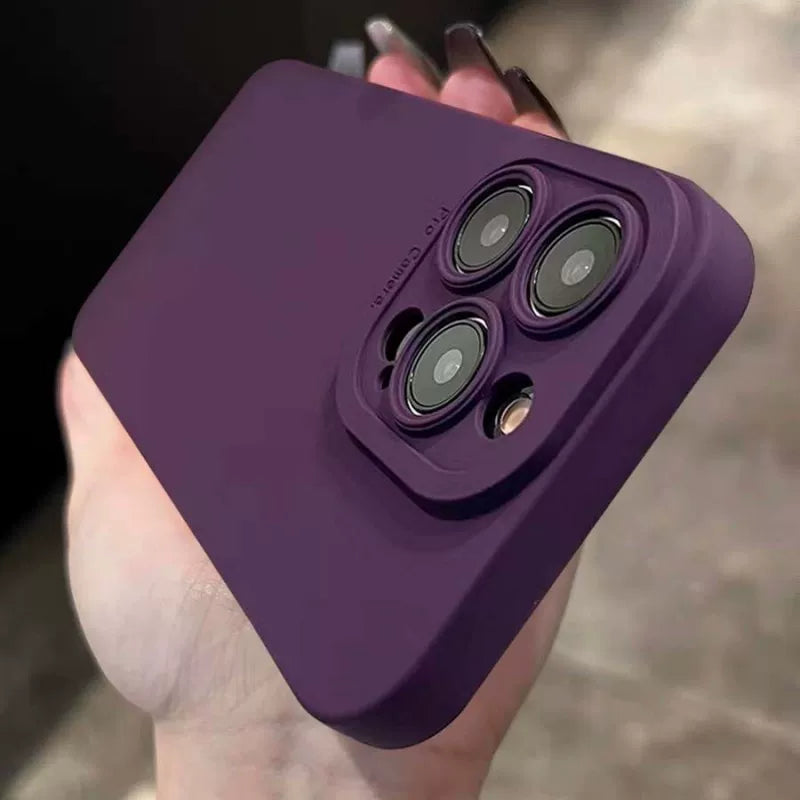 Tünd bənövşəyi iPhone17Pro cib telefonu üçün uyğundur 15promax maye silikon 13 Apple 15pro14/12/xs lens hər şey daxil 11 düşməyə qarşı mini yumşaq kişi xr qadın se2 qoruyucu örtük 8