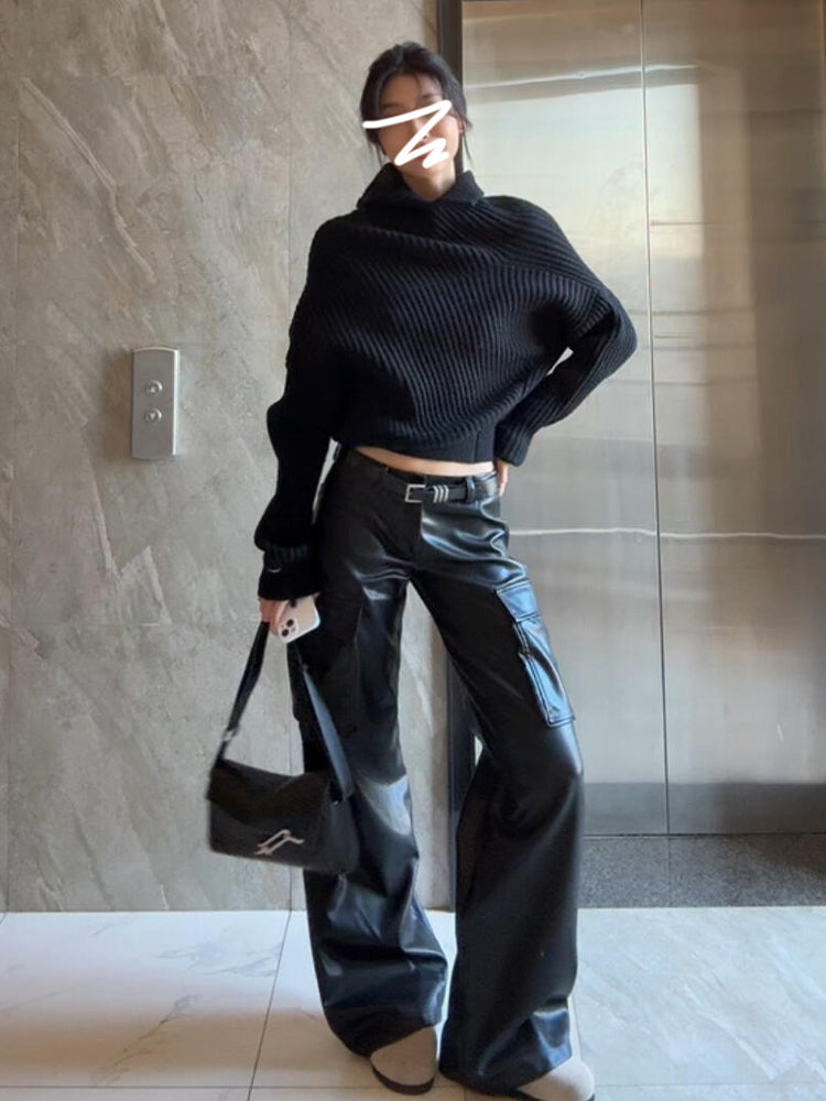 Qadın qara rəngli balıqçı yaxalı sviter, 2025-ci ilin payız/qış mövsümünün yeni, dəbli modeli, unikal və gözəl, toxunmuş üst geyim kimi geyinmək üçün mükəmməldir.