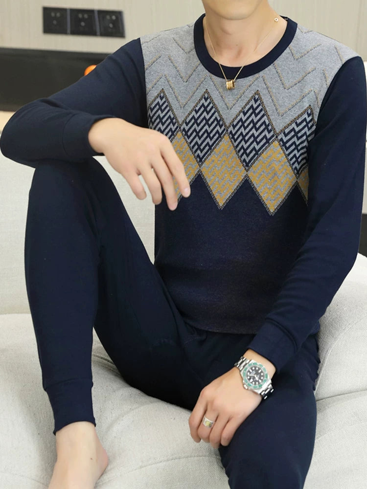 Kişilər üçün 100% Pambıqdan Payız və Qış üçün Termal Alt Geyim Dəsti, Sincan Təmiz Pambıqdan Əsaslı Köynək, Dəyirmi Yaxalıq, Jakarlı Termal Alt Geyim, Dəbli Kişi Geyimləri