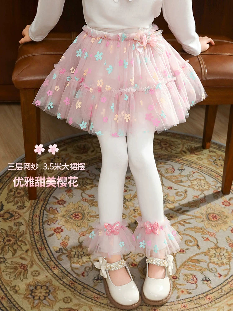 Qızlar üçün bir hissəli ətək şalvarları, 2025-ci ilin yaz və payız mövsümü üçün yeni model uşaq qış geyimləri, flis astarlı, süni iki hissəli leqinslər, ağ, çöldə geyinmək üçün.