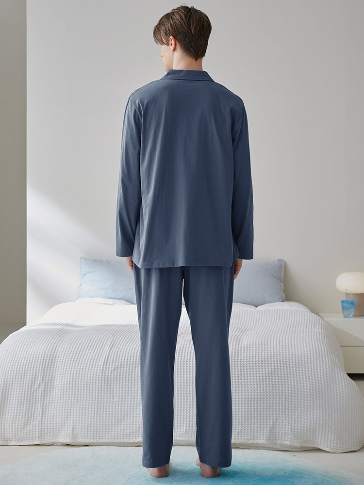 Fenton Kişi Pijama Yaz və Payız Nazik Pambıq Uzunqol Kostyum Böyük Ölçülü Gündəlik Boş Kişi Pambıq Ev Geyimi