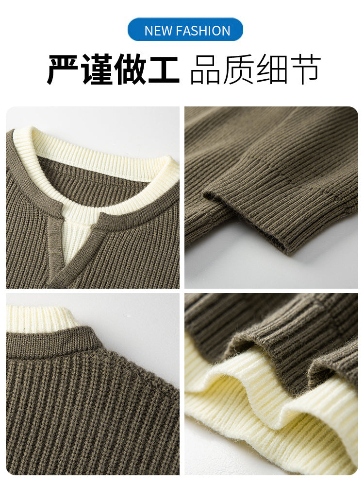 Romon Faux İki Hissəli Sviter Kişilər üçün 2025 Yeni Payız və Qış İsti Trikotaj Qalınlaşdırılmış Daxili Qatlı Kişi Topu