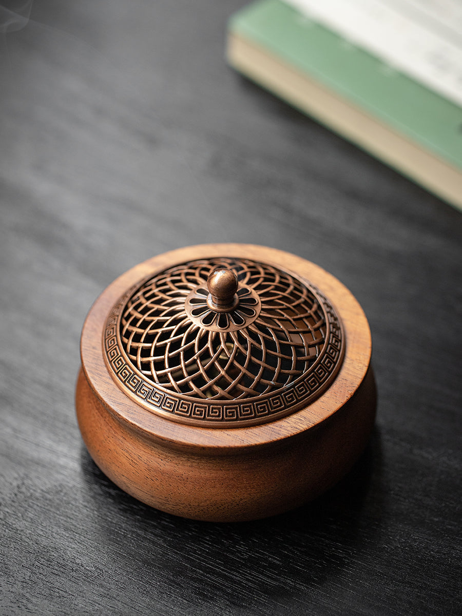 Qoz ev qapalı buxur yandırıcı bərk ağac çay mərasimi səndəl ağacı agarwood buxur yandırıcı disk buxur burner ağcaqanad rulon qabı tel buxur yandırıcı