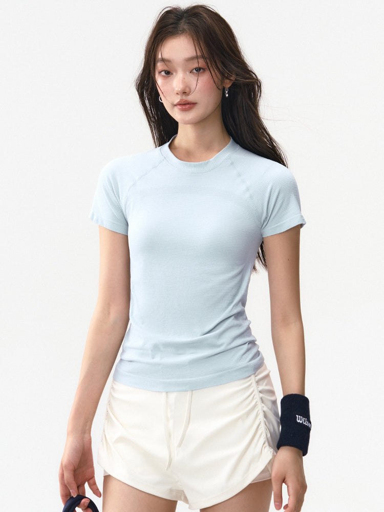 Ağır Atletika Fairy Yeni Tez Quruyan Yoqa Geyimi Qısaqol Qadın Açıq Havada Qaçış İdman Üstü Peşəkar Təlim Fitnes T-shirti