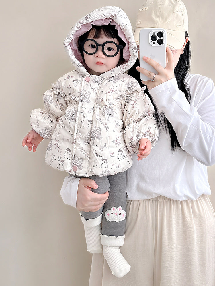 Fransız Uamtor qış qızlar üçün tüklü gödəkçə dəsti, ağ ördək tüklü gödəkçə, körpə geyimləri, isti və soyuğa davamlı açıq hava geyimi