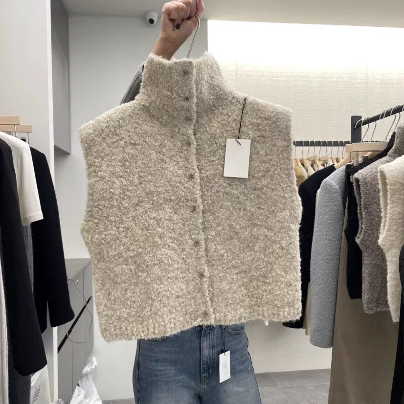 Korea Dongdaemun 2025 Autumn/Winter New Fashionable and Multifunctional High Collar Single Breasted Women's Daily Knitted Vest