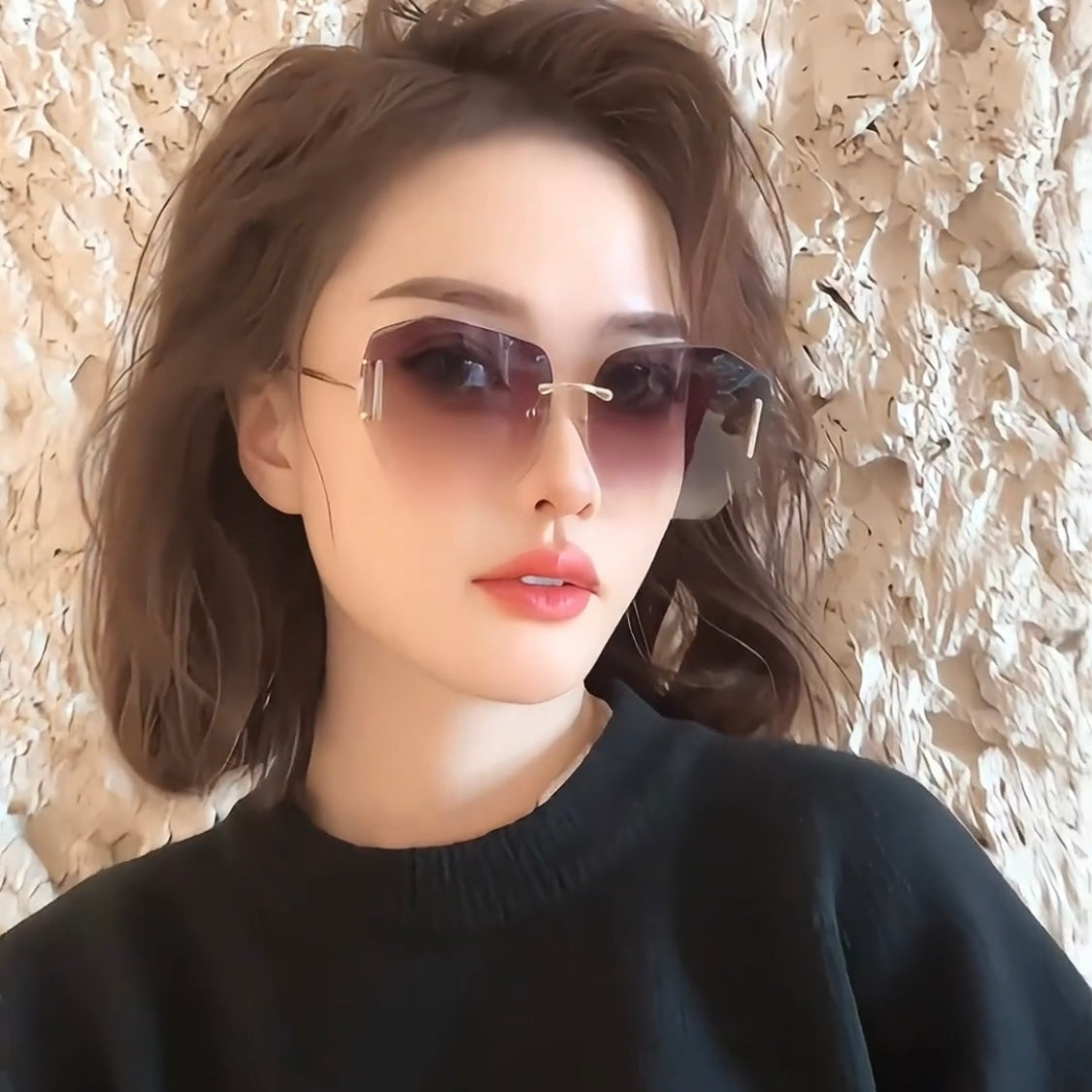 Qadınlar üçün günəş eynəkləri, anti-UV, çərçivəsiz, yüksək səviyyəli, böyük üz, arıqlama, sadə günəşdən qoruyucu eynəklər, dəbli açıq günəş eynəkləri