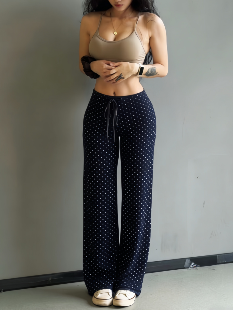 Latte Girl Koreya Üz Maskası Polka Dot Drape Şalvar Düz Gündəlik Şalvar Butt Lift Fitness Arıqlama Gündəlik İdman Şalvarları