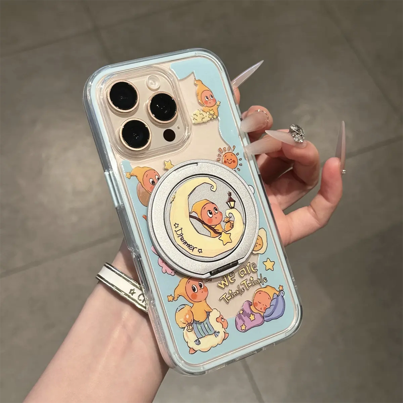 Apple 17promax cib telefonu üçün uyğun cizgi filmi ulduzu fırlanan stend Huawei mate60pro kreativ p70 sevimli OppoReno15 fərdiləşdirilmiş vivos50 şəffaf düşmə əleyhinə Xiaomi yumşaq