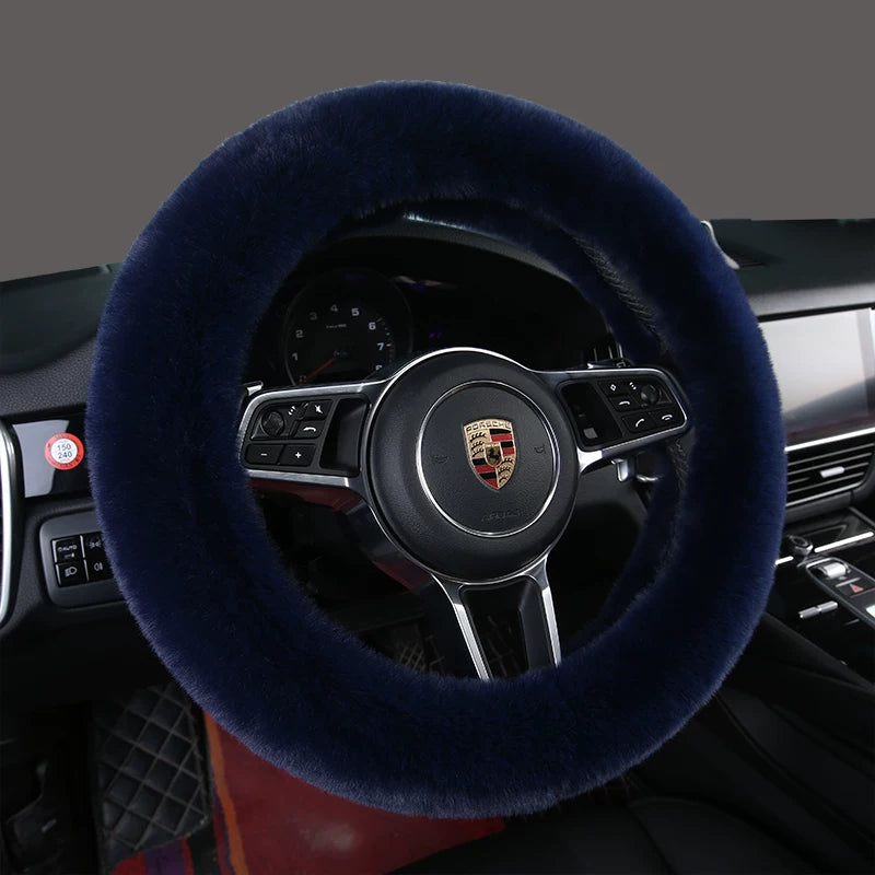 Car steering wheel cover, soft, warm, non-slip, soft and comfortable for winter, universal car interior accessory.