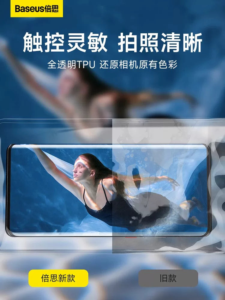 Baseus cib telefonu suya davamlı çanta üzgüçülük və dalğıc üçün açıq rafting isti bulaq sensor ekranı şəffaf sızdırmazlıq lanyard dənizkənarı yüksək dəqiqlikli fotoşəkil götürmə atlısı xüsusi şəffaf sızdırmaz toz örtüyü