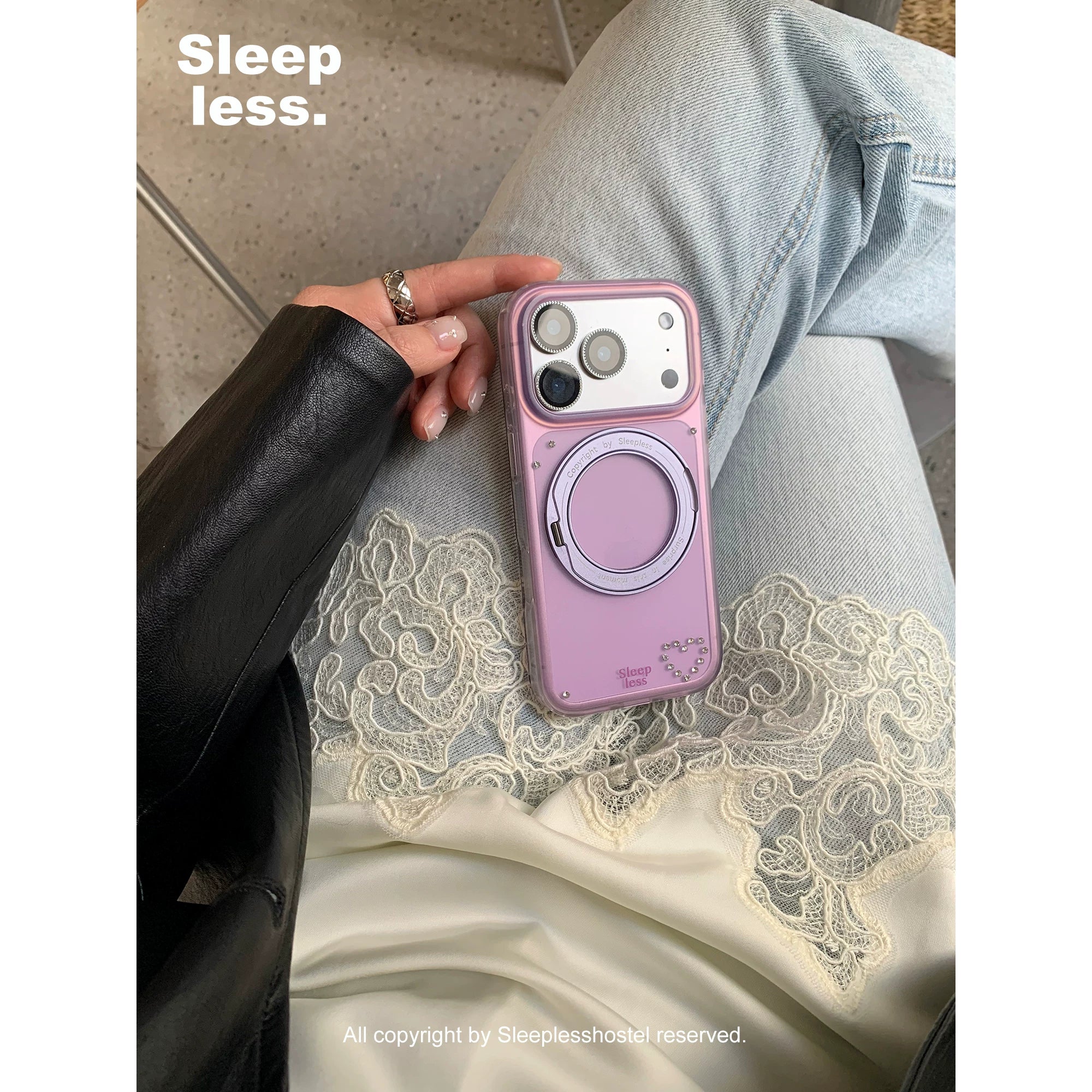 Insomnia Guesthouse [Almazla örtülmüş tutqun yeni rəng] Apple 17promax fulcrum mobil telefon qutusu iphone16 tutqun üçün uyğun orijinal şəffaf və sadə inkişaf etmiş üçölçülü qatlanan fırlanan maqnit stend