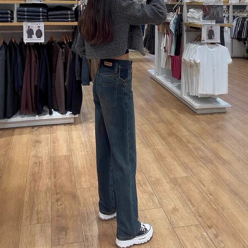 Qadınlar üçün böyük ölçülü retro düz ayaqlı cins şalvar, yeni 2026-cı ilin yaz modası, böyük ölçülü qadınlar üçün yüksək belli, boş formalı, arıqladıcı enli şalvar.