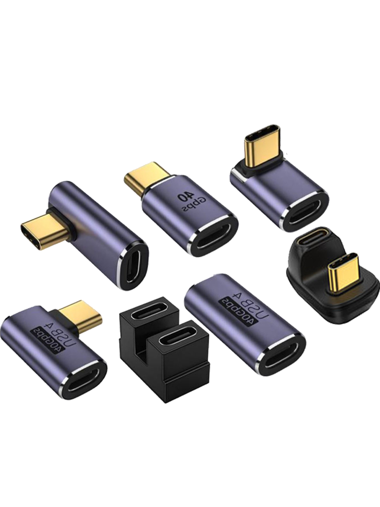 USB adapter, kişi/qadın tipli Type-C, mobil telefonlar, planşetlər üçün, 40GB Thunderbolt 3/4 məlumat kabelləri, 90 dərəcəli L/U formalı düzbucaqlı əyilmə, Type-C çeviricisi, PD 100W sürətli şarj, tam funksiyalı avtomobil şarj cihazı.