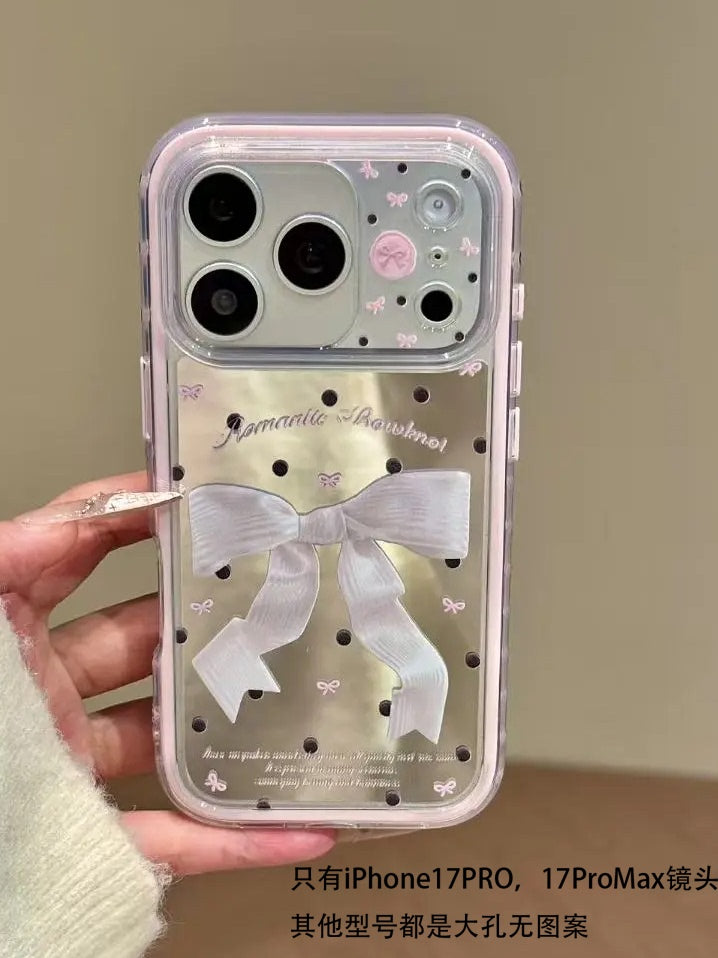 Koreya estetik güzgü yay yan naxışı IPhone17promax mobil telefon üçün uyğundur Apple 17/16pro yeni Xiaomi 17pro sadə ins üslublu Reno15/14 qoruyucu örtük