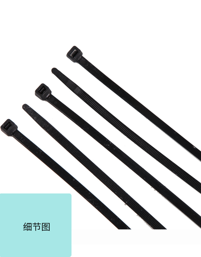 Qara milli standart neylon kabel bağı, özü bağlanan plastik toka, güclü, yorğun it, uzun ölçülü və kiçik ölçülü bir hərəkətdə çəkilə bilər