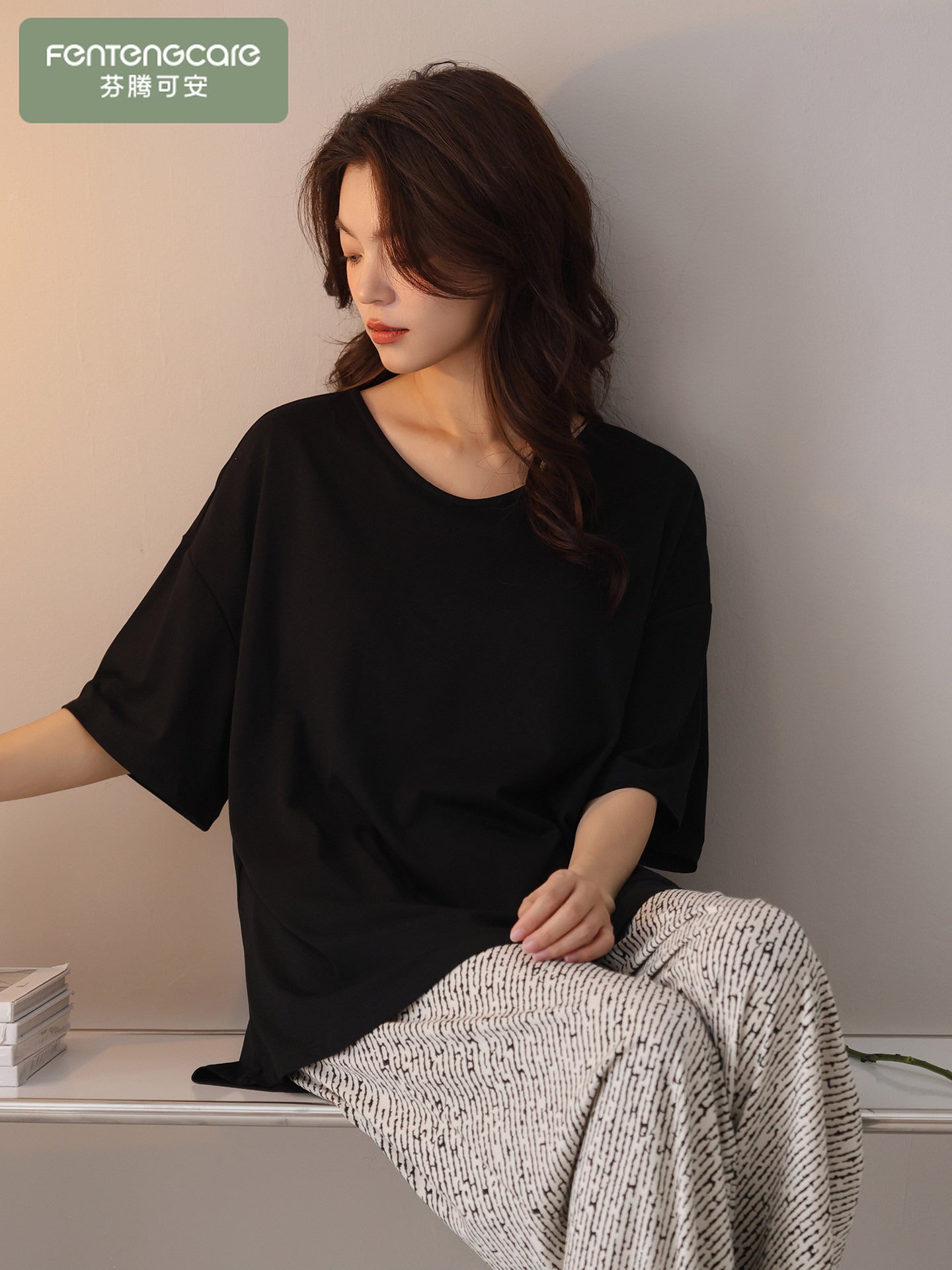 Fentonkoan xalis pambıq pijama qadınlar üçün yastıqlı dəyirmi boyunlu qısaqol şalvar yay nazik üslublu ev paltarı dəsti çöldə geyinilə bilər