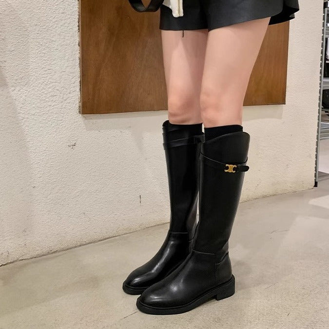 Arc de Triomphe Qadın Uzun Çəkmələri 2025 Payız/Qış Yeni Stil Maillard Hündür Çəkmələr Qadınlar üçün Düz Qalın Dabanlı Uzun Çəkmələr