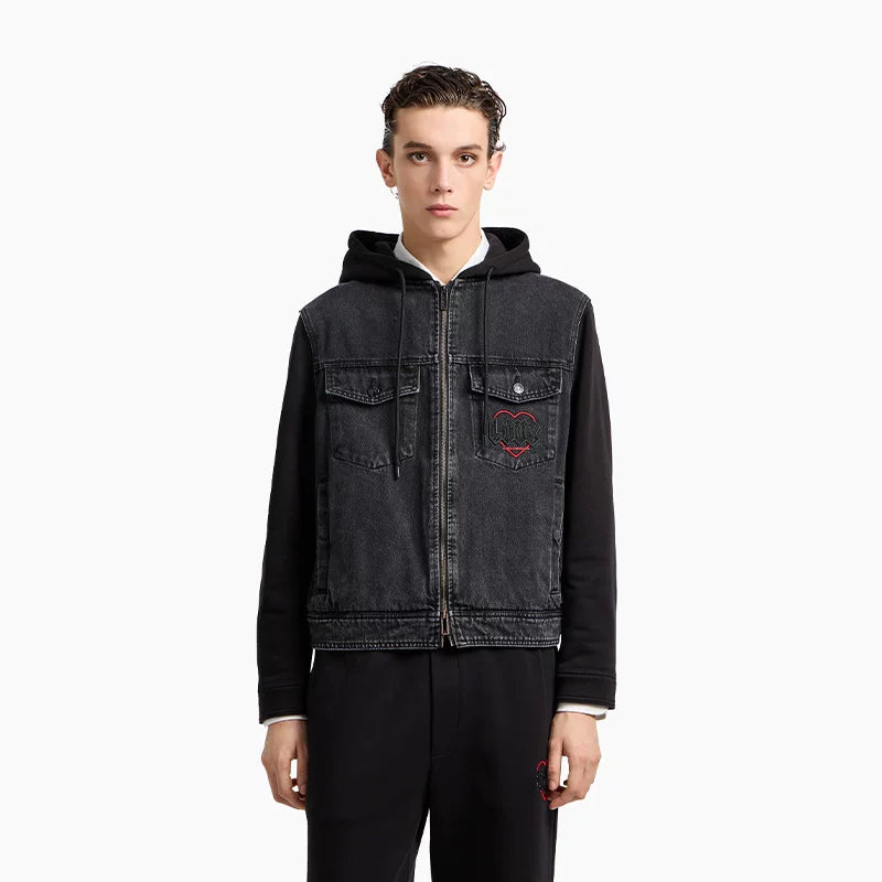 EMPORIO ARMANI/Armani Autumn/Winter New Men's Hooded Patterned Denim Jacket