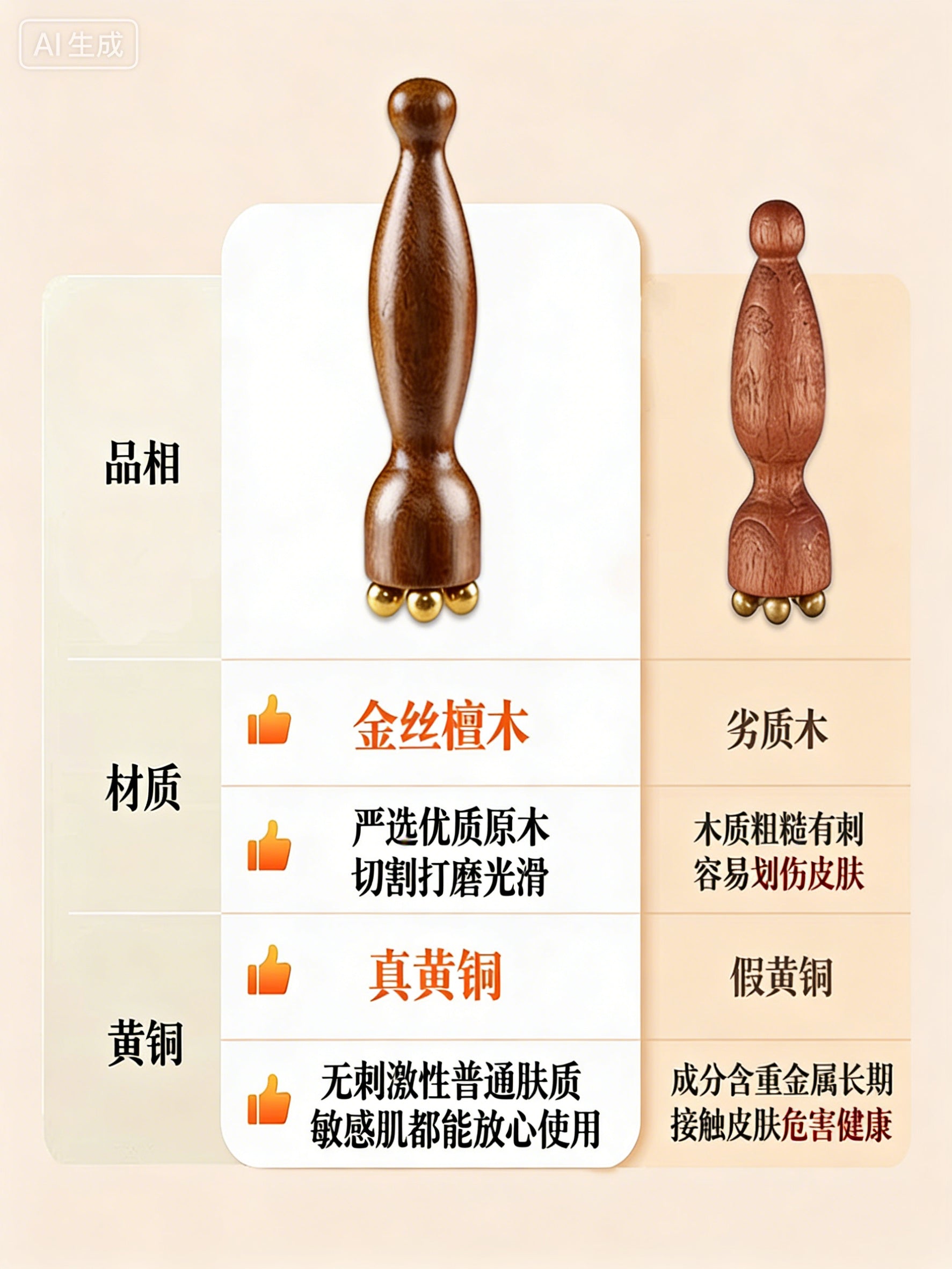 Suzaku üçlü üz masajı kiçik lotus bərk ağac pirinç akupunktur çubuq üz göz tendon çubuq gözəllik aləti