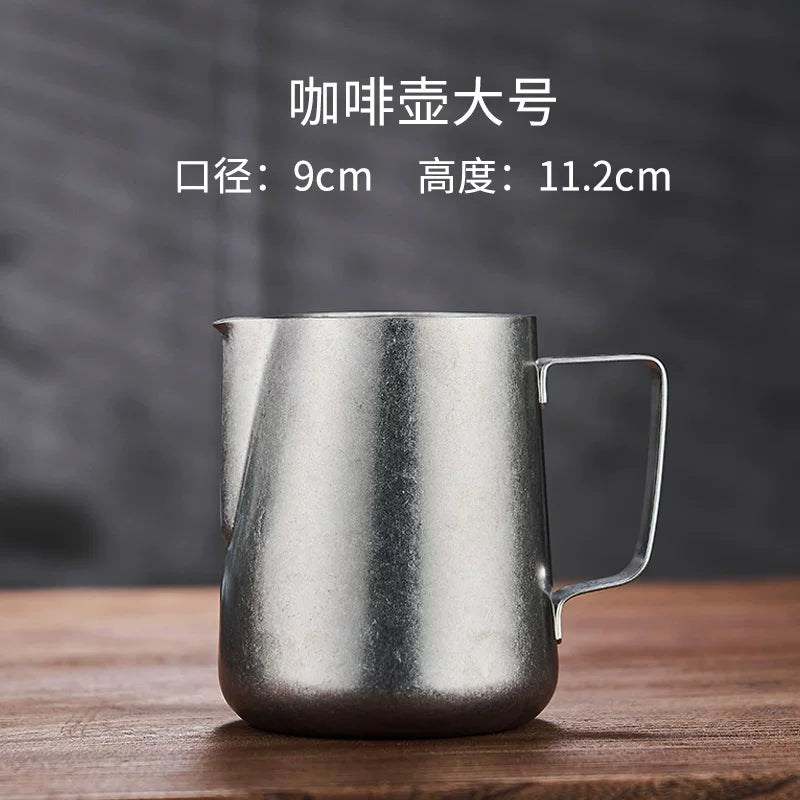 Retro nostalji qəhvə qabları paslanmayan poladdan hazırlanmış latte sənəti qabı sivri ağızlı qəhvə latte sənət stəkanı professional süd köpüyü fincanı süd çəni