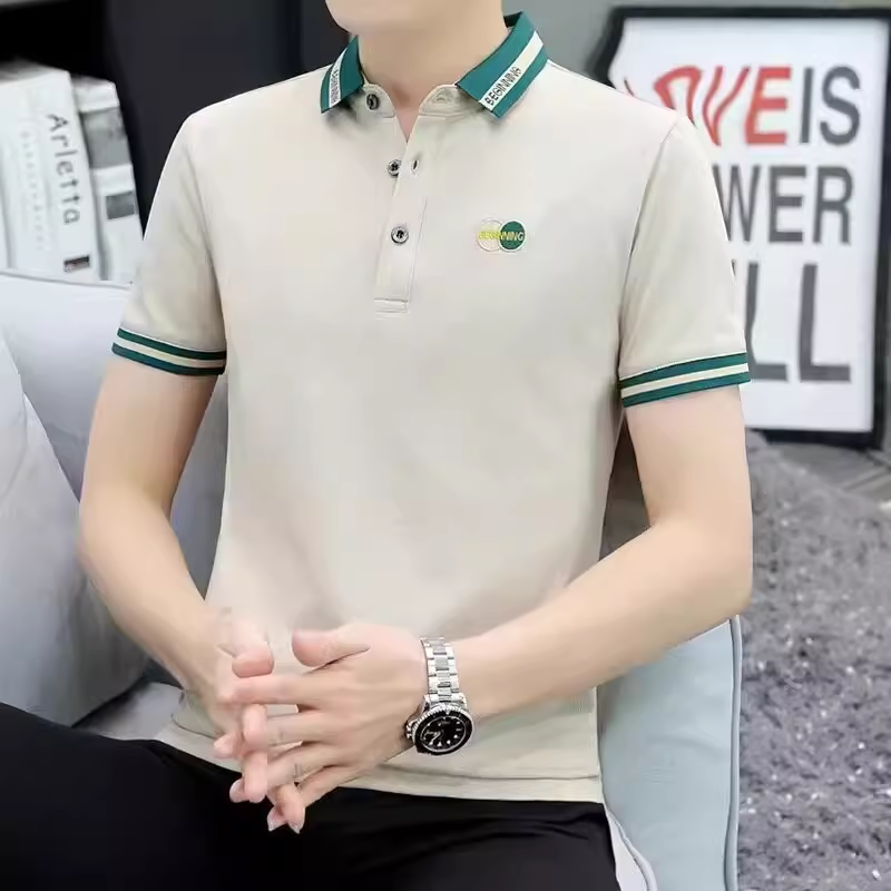 Guangzhou Thirteen Lines Kişi Qısaqol T-shirt Yay 2024 Yeni Polo Üst Yarımqol Kişi T-shirt Geyimi