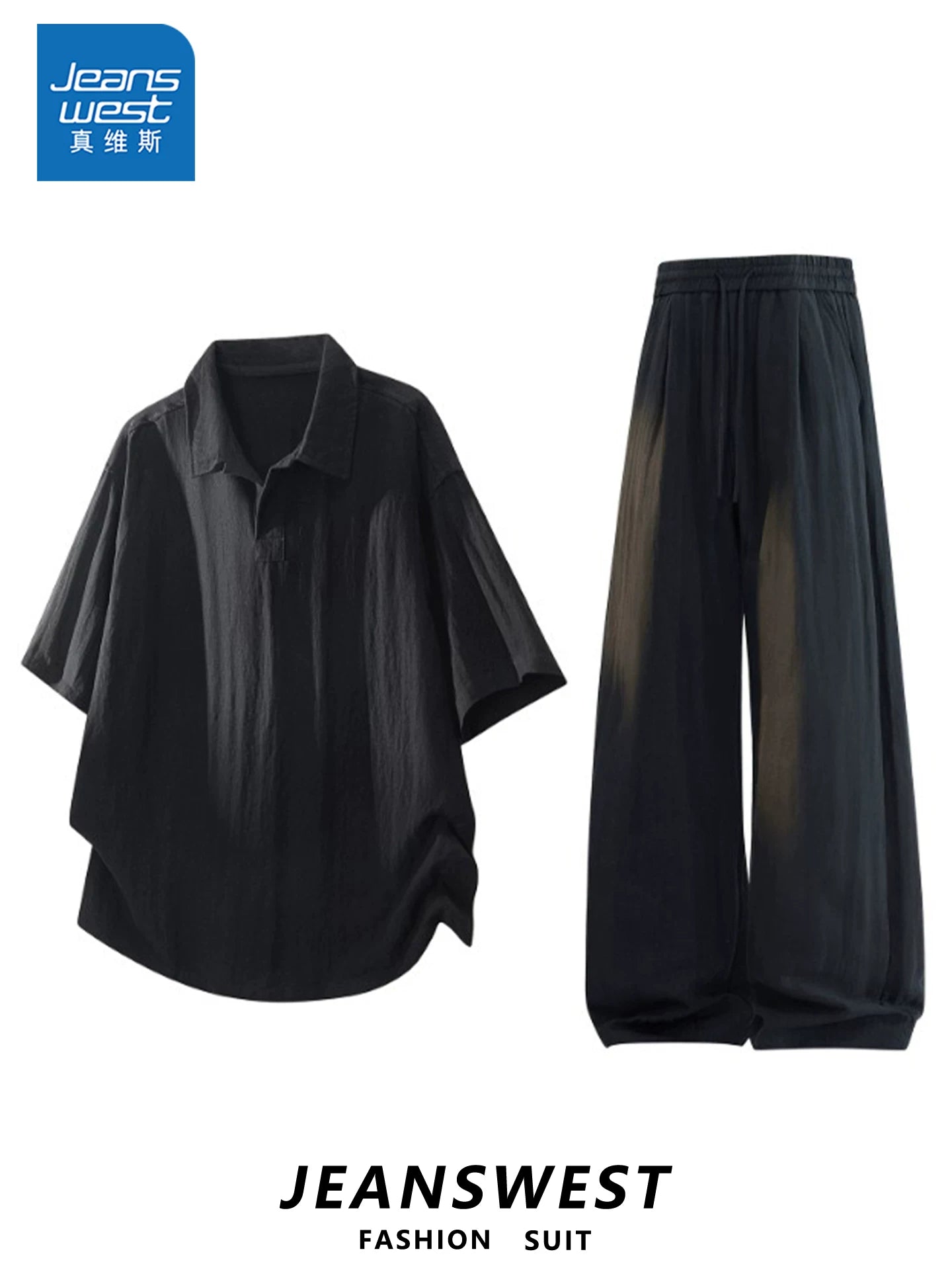 [Zhang Ruonan təsdiqi] Jeanswest yay lyocell kətan qısaqol gündəlik şalvar kostyumu neytral üslubda iki hissəli dəst
