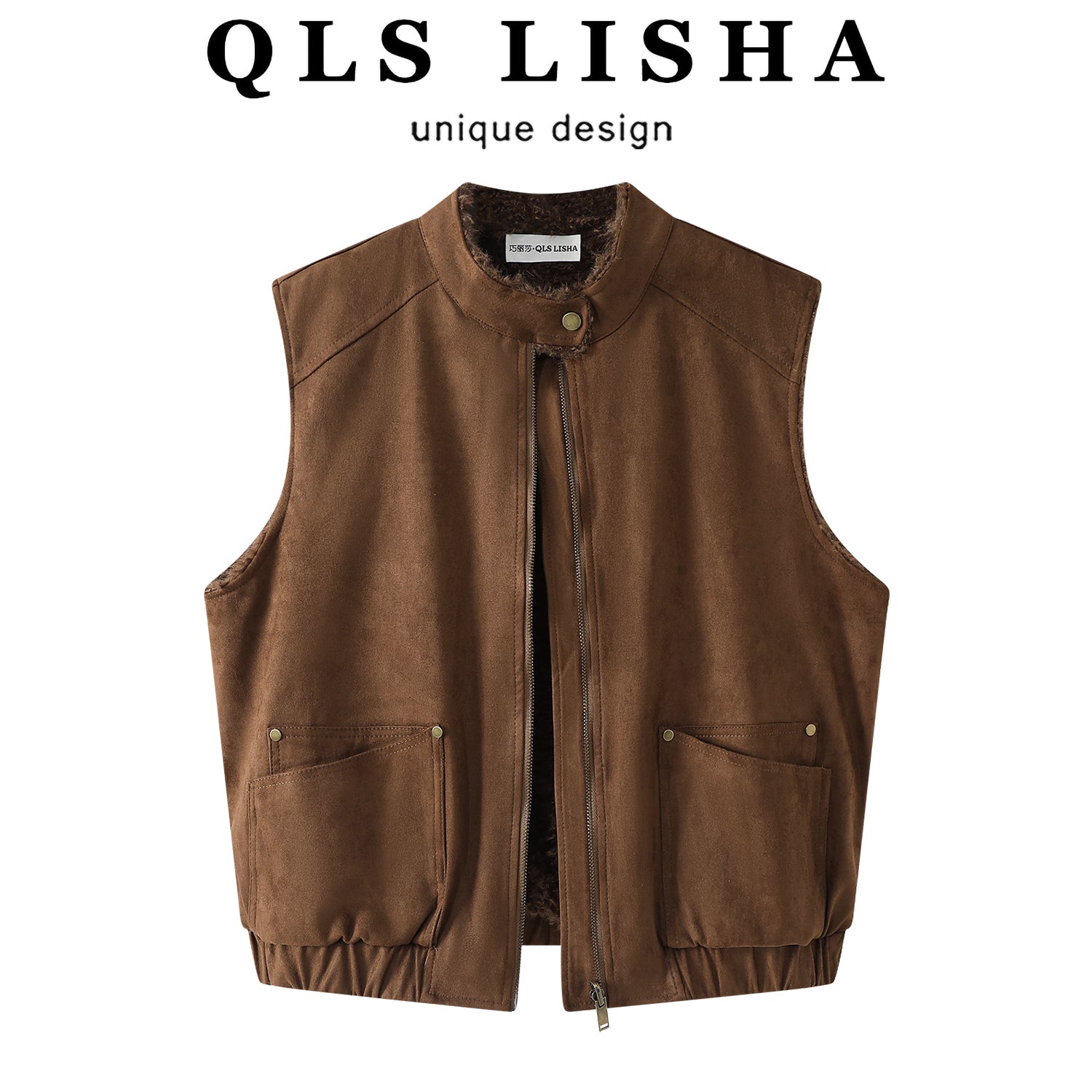 Chola Lisa Qadınlar üçün Geri Dönən Quzu Yunlu Üst Geyim Jileti, Payız və Qış Yüksək Səviyyəli Zamşa Yun Jilet/Çiyin Palto