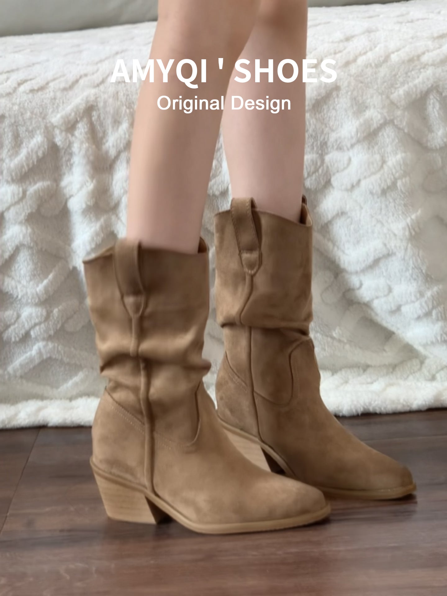 Dəri versiyası! Zhao Lusi-nin eyni stildə gizli pazlı Qərb kovboy topuq çəkmələri, qadın 2025-ci il yeni retro qalın dabanlı büzməli çəkmələr.