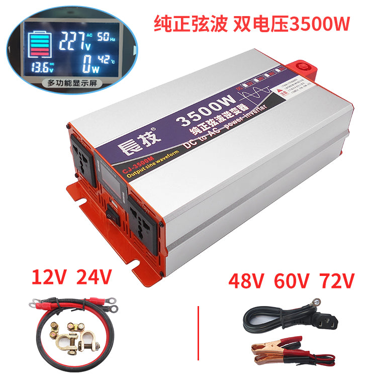 Avtomobil və məişət istifadəsi üçün universal ikiqat gərginlikli təmiz sinus dalğası inverteri 12V/24V-dən 220V/48V/60V/72V-ə qədər geniş gərginlik diapazonu