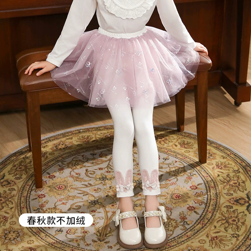 Qızlar üçün bir hissəli ətək şalvarları, 2025-ci ilin yaz və payız mövsümü üçün yeni model uşaq qış geyimləri, flis astarlı, süni iki hissəli leqinslər, ağ, çöldə geyinmək üçün.