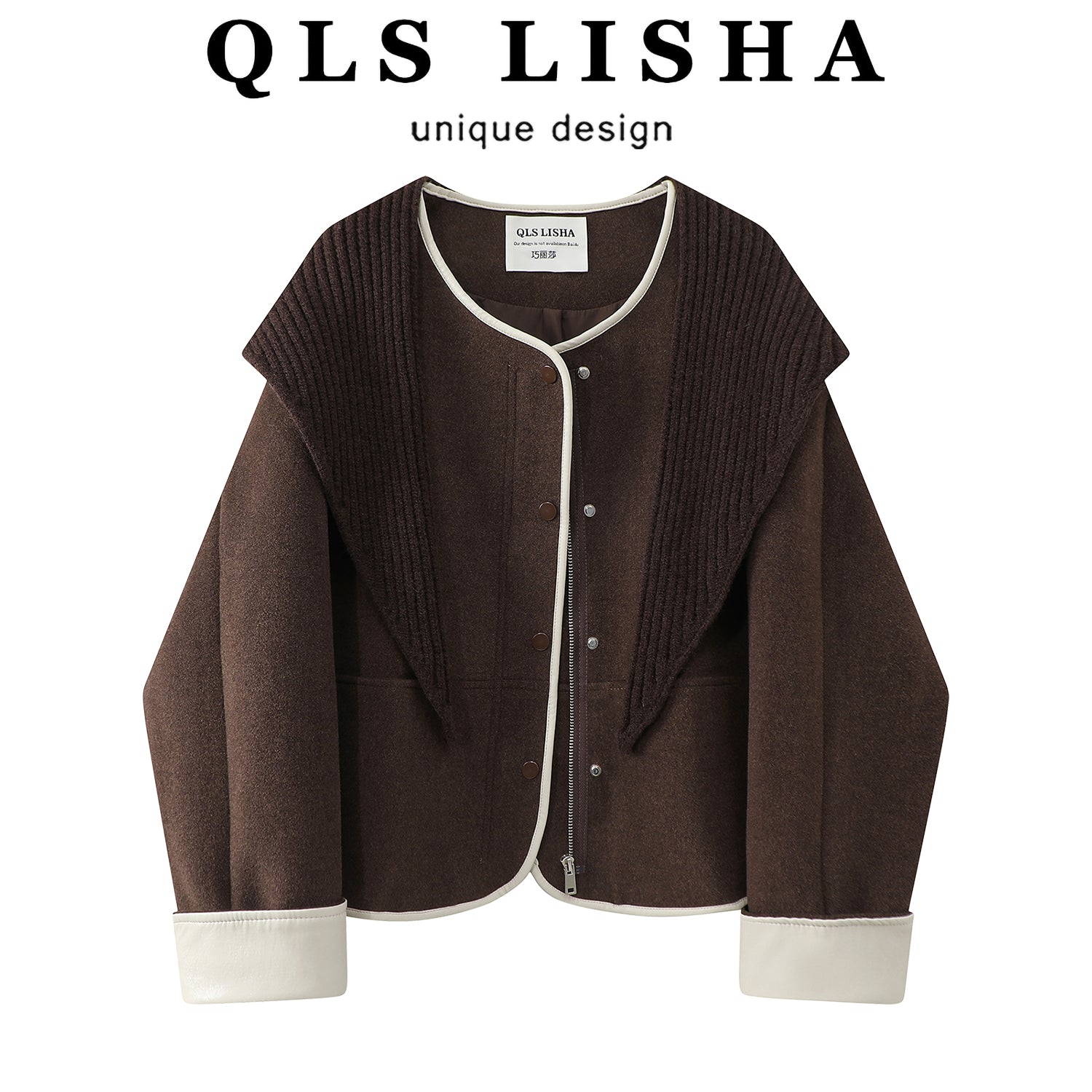 Chorissa Merard Qəhvəyi Yun Qısa Palto Qadınlar üçün 2026 Payız/Qış Yeni Rəng Bloku Yüksək Ucuz Yun Palto