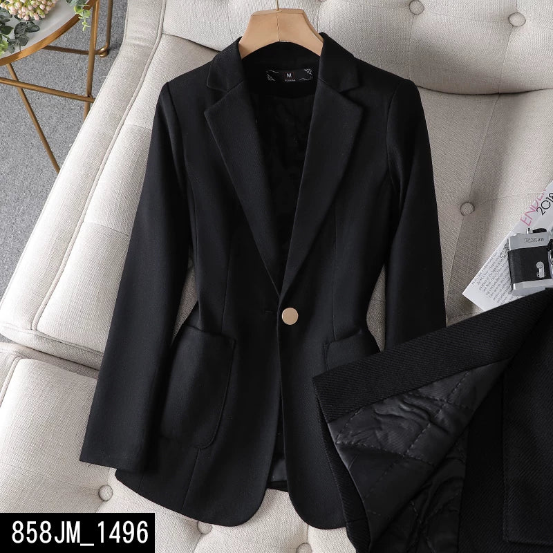 Qadınlar üçün Payız/Qış üçün Qısa, Gündəlik, Yüksək Seçimli Qara Pambıq Astarlı Kostyum Gödəkçə