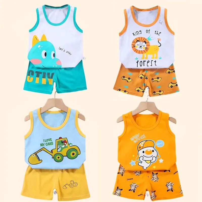2PCS Uşaq Geyim Jilet Kostyum Uşaq Dəstləri Summer Cott - 2