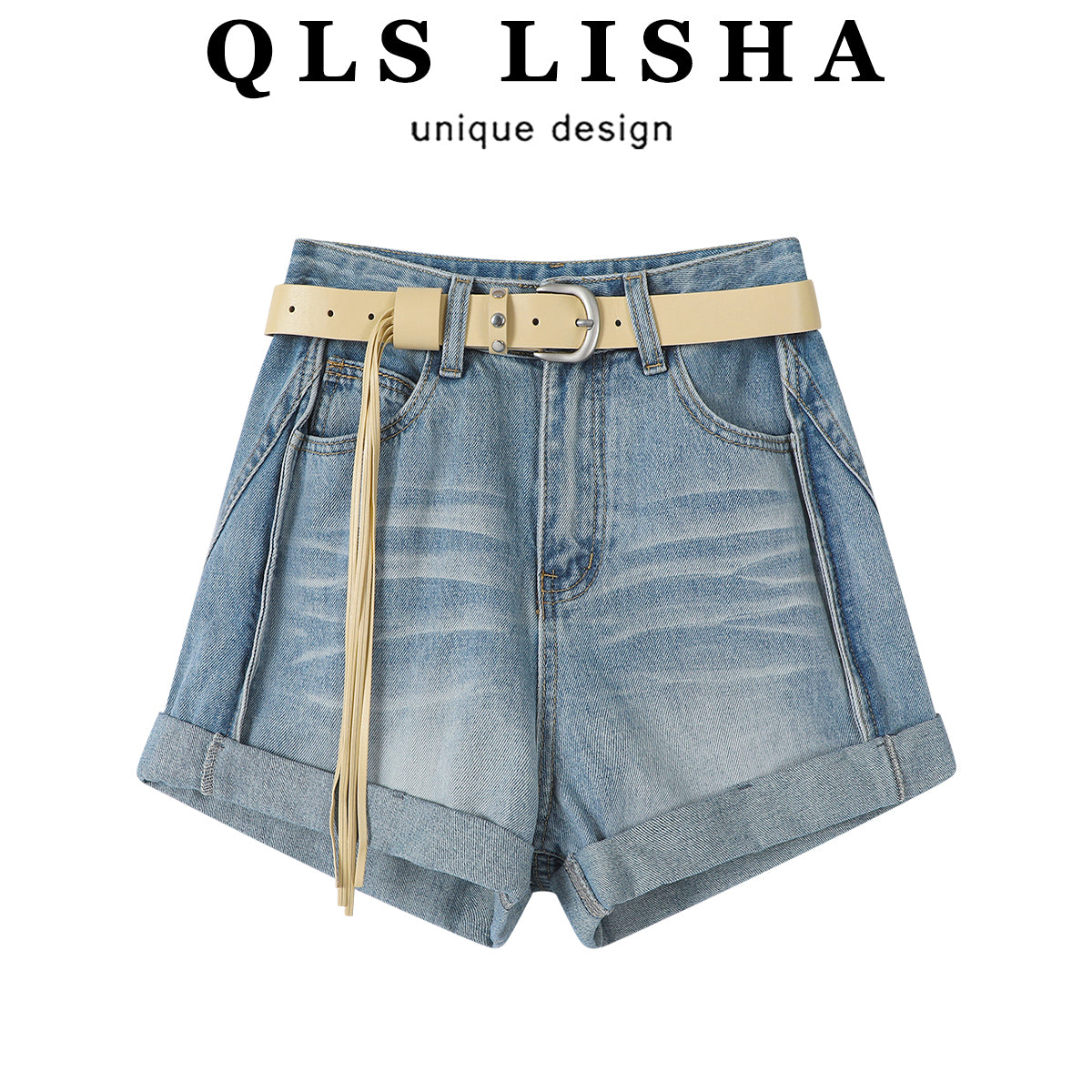 Chalisa-nın qadınlar üçün dəbli, arıqladıcı, yüksək belli retro düz ayaqlı cins şalvarı, yeni yay stili, geniş ayaqlı gündəlik şortlar.