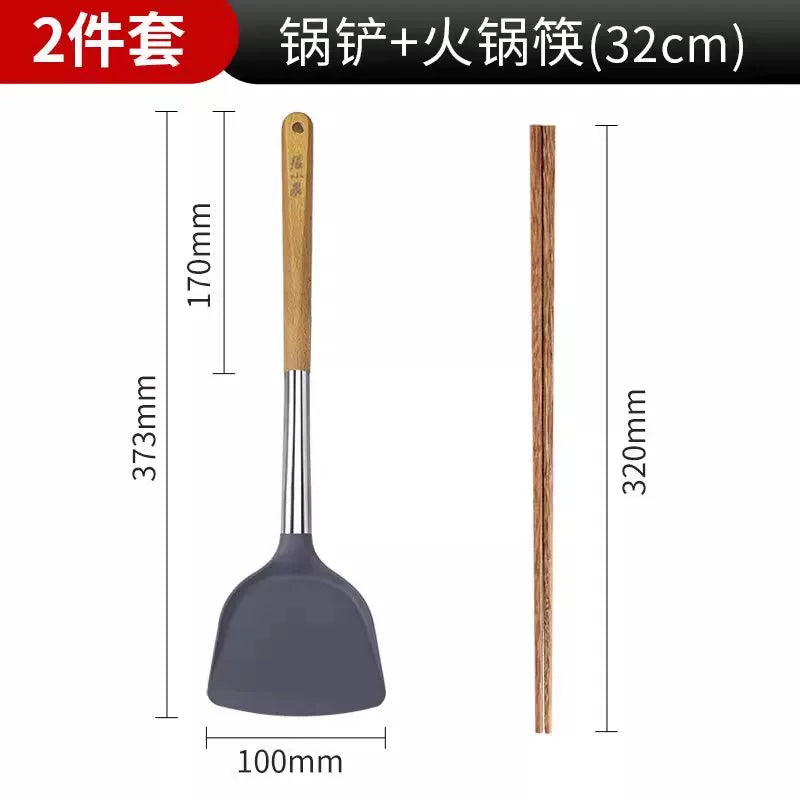 Zhang Xiaoquan silikon spatula yemək spatula, yapışmayan mütəxəssis qızartma qaşığı yemək mətbəxi dərəcəli yüksək temperatura davamlı taxta sap