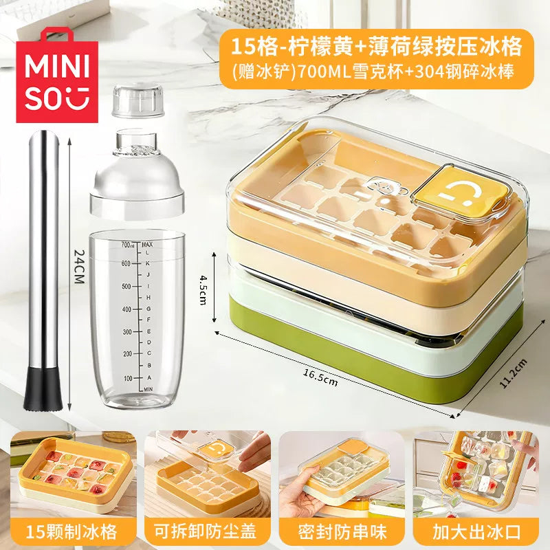 Miniso buz kubu qəlibi buz basaraq buz qabı dondurulmuş buz kubu qutusu buz hazırlama qutusu məişət qida dərəcəli buz hazırlama artefaktı