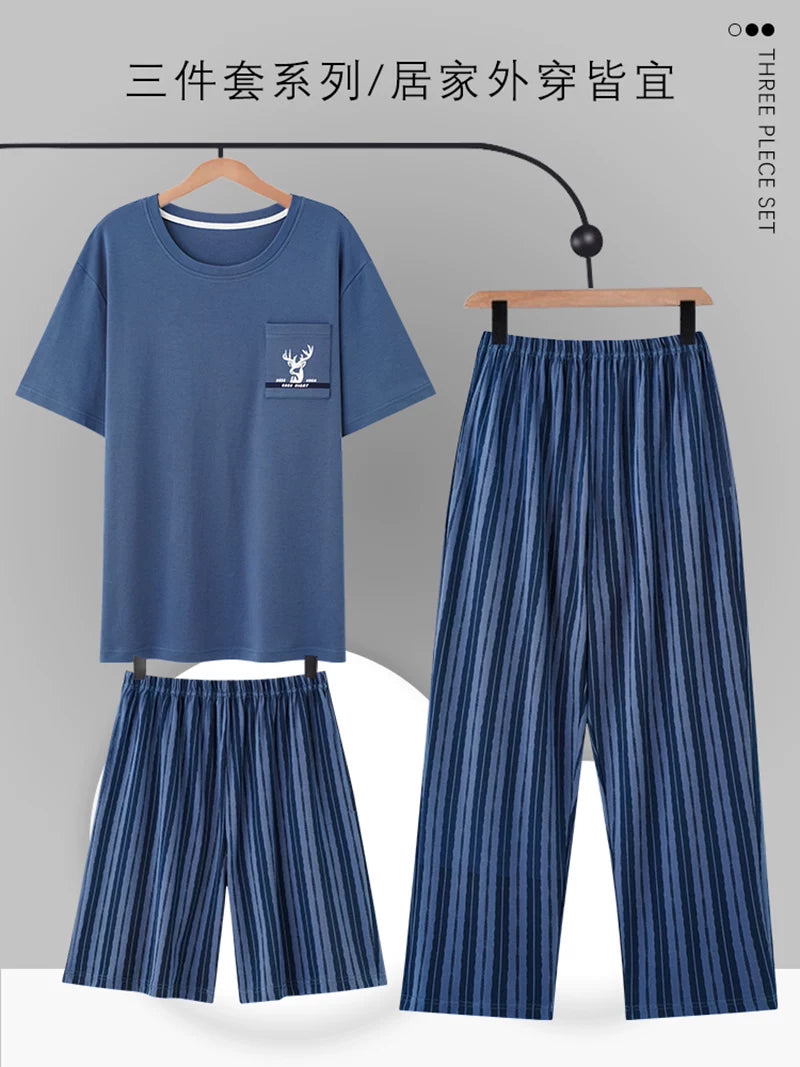 Fentonkoan xalis pambıq pijama kişi yay qısaqol şalvarını çöldə geymək olar böyük ölçülü kişi ev paltarı üç parçalı kostyum