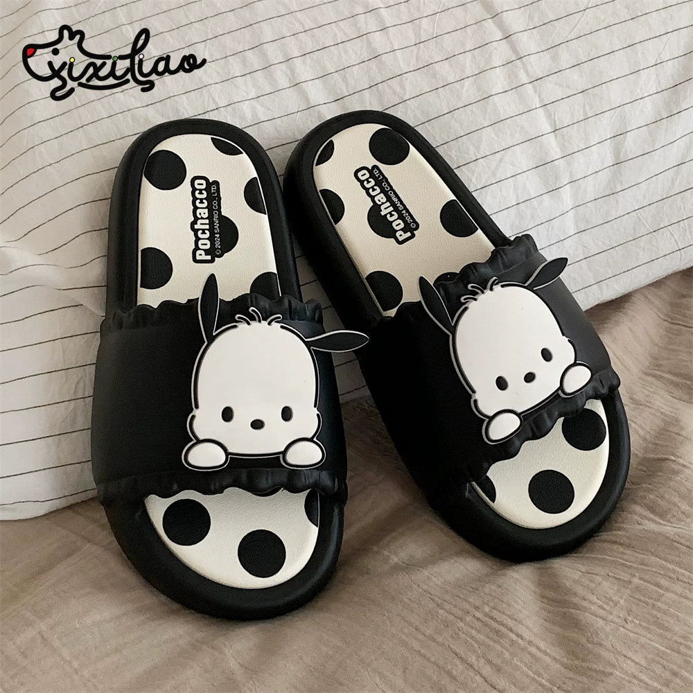 Qadınlar üçün gözəl Hello Kitty terliklərinin nazik zolaqları Sanrio birgə yay valideyn-uşaq açıq havada qapalı terlik